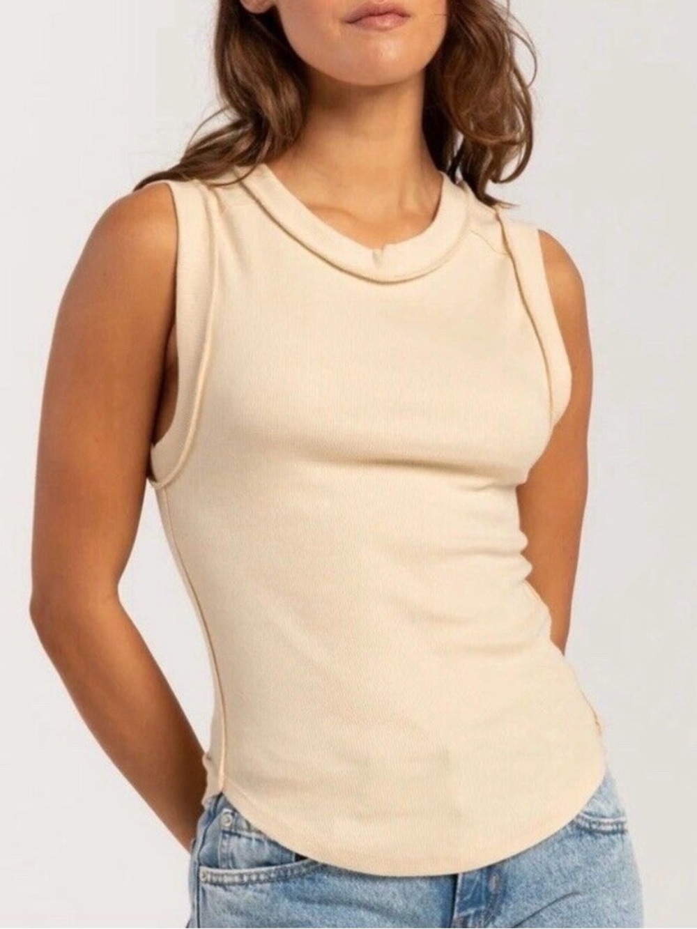 Free People Ribbed Tank Top in Cream